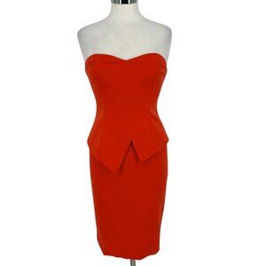 Jay Godfrey Tama Strapless Red-Orange Peplum Dress Size 4